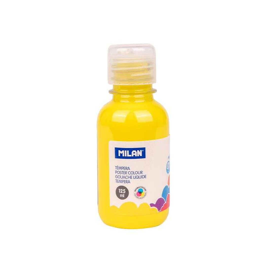 Milan Botella de Tempera 125ml - Tapon Dosificador - Secado Rapido - Mezclable - Color Amarillo 1