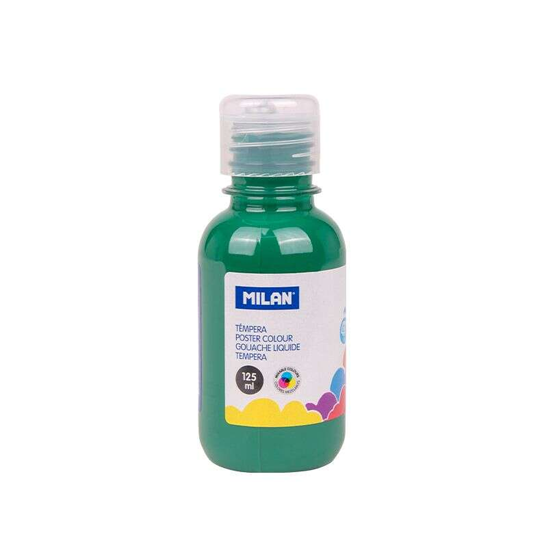 Milan Botella de Tempera 125ml - Tapon Dosificador - Secado Rapido - Mezclable - Color Verde Oscuro 1