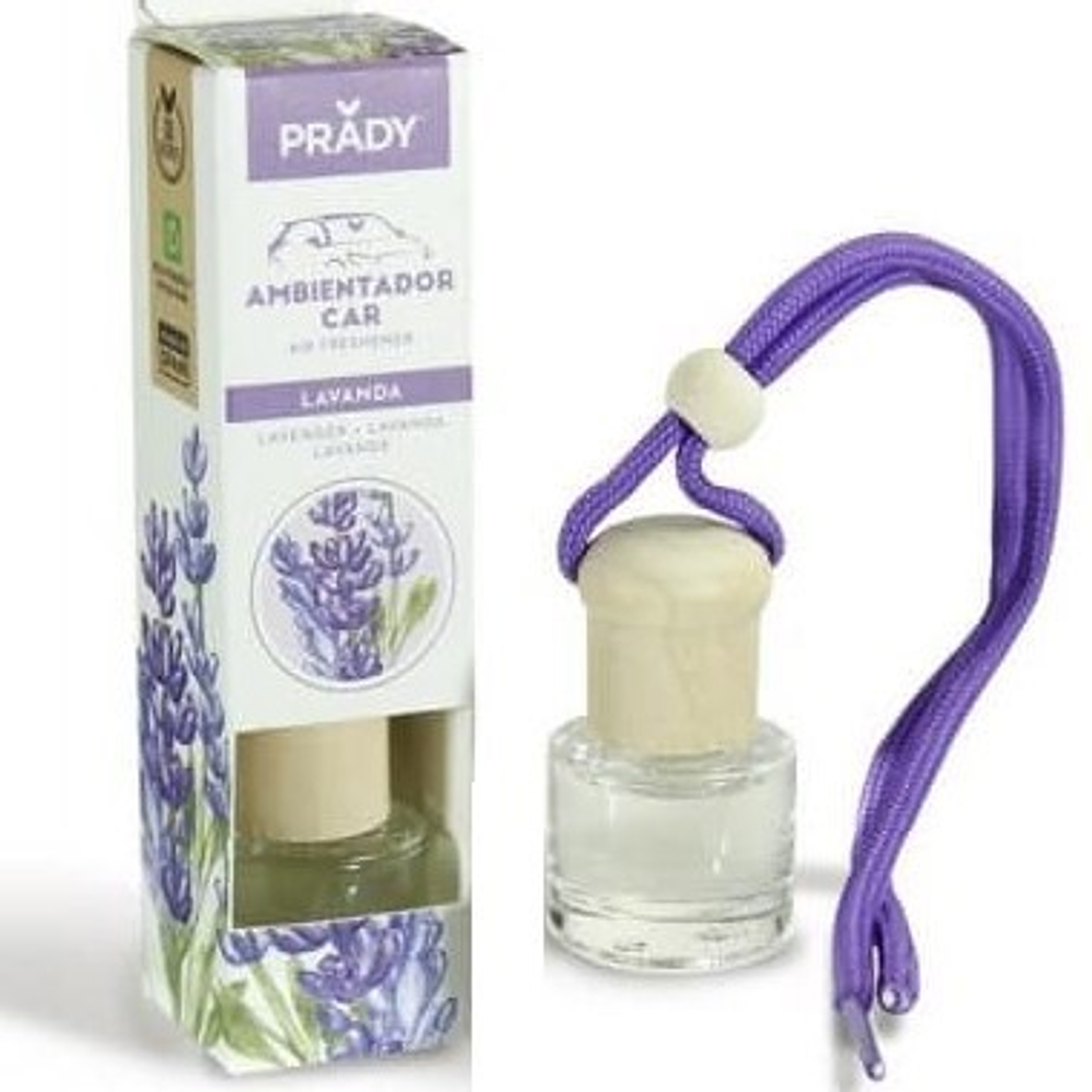 Prady Ambientador Coche Lavanda - Frasco de Cristal 6 ml y Cuerda para Espejo Retrovisor 1