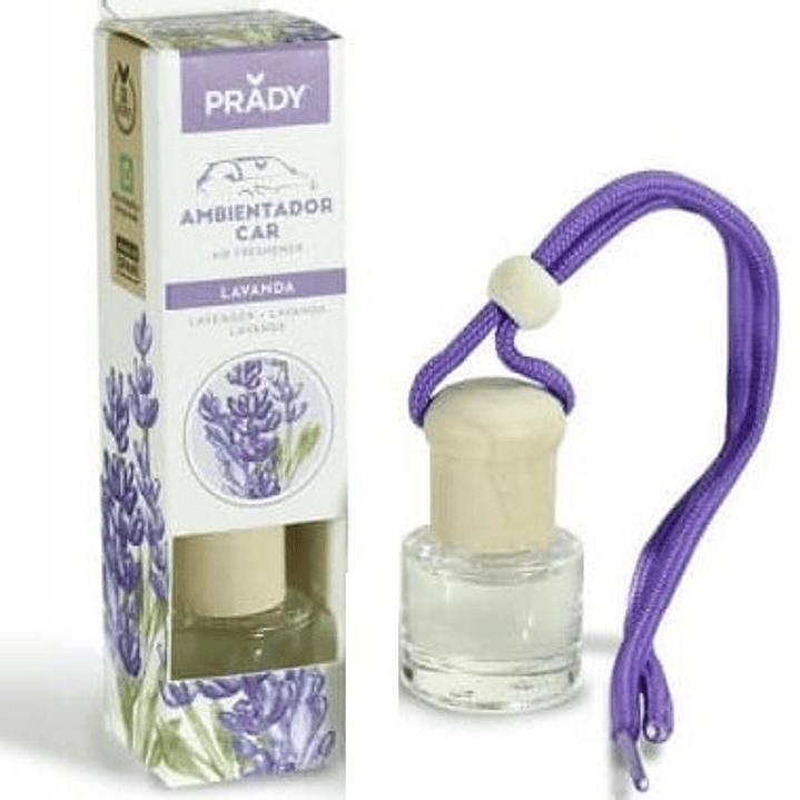 Prady Ambientador Coche Lavanda - Frasco de Cristal 6 ml y Cuerda para Espejo Retrovisor 1