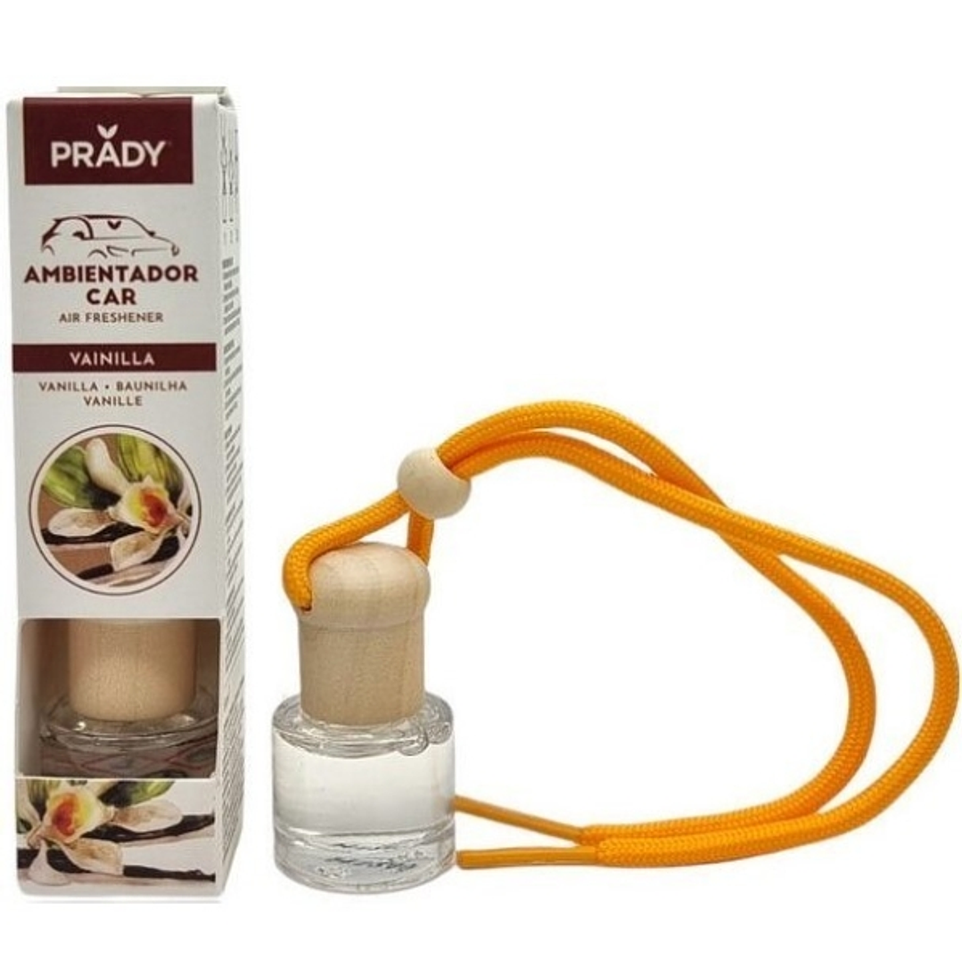 Prady Ambientador Coche Vainilla - Frasco de Cristal 6 ml y Cuerda para Espejo Retrovisor 1