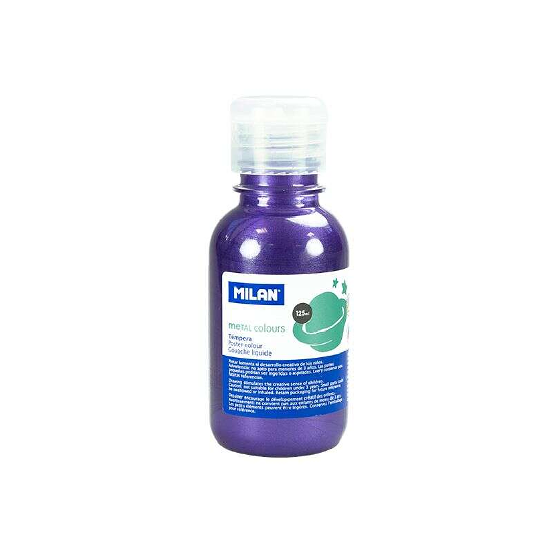 Milan Botella de Tempera 125ml - Tapon Dosificador - Secado Rapido - Mezclable - Color Lila Metalizado 1