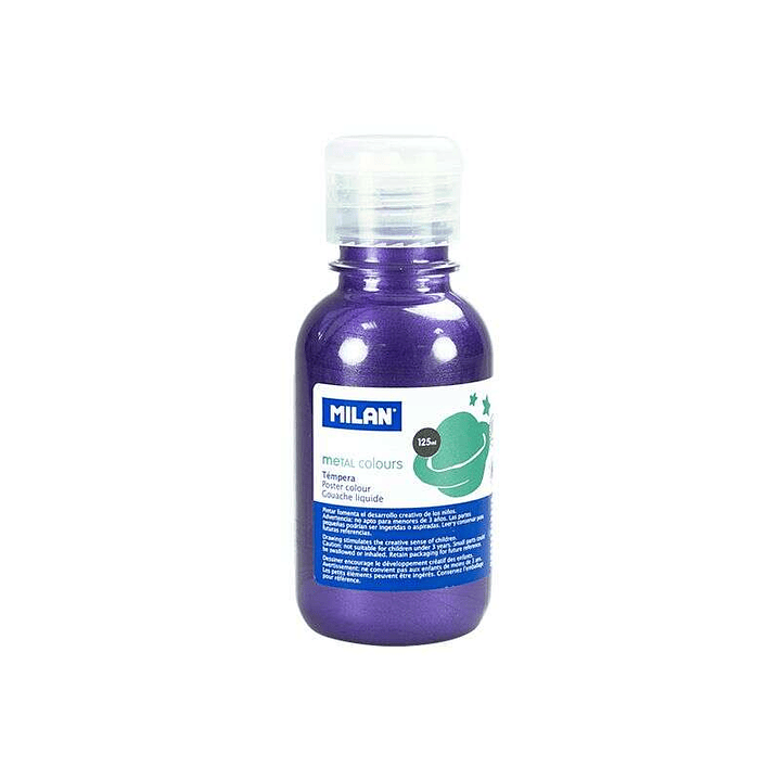 Milan Botella de Tempera 125ml - Tapon Dosificador - Secado Rapido - Mezclable - Color Lila Metalizado 1