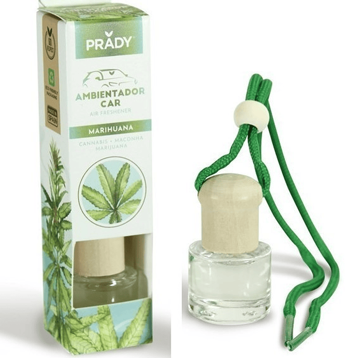 Prady Ambientador Coche Marihuana - Frasco de Cristal 6 ml y Cuerda para Espejo Retrovisor 1