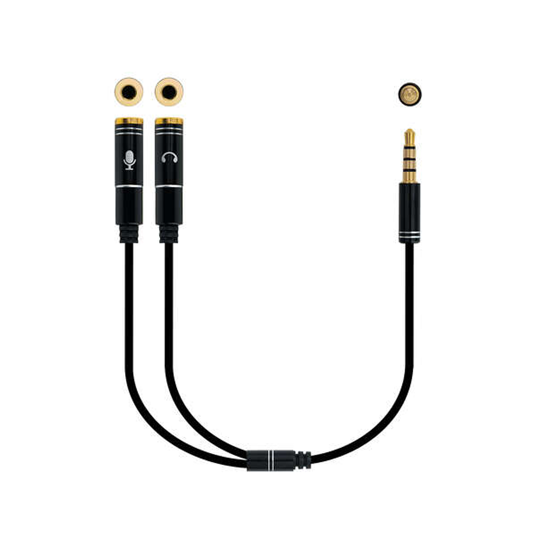Nanocable Cable Adaptador Audio Jack 3.5mm Macho 4 Pines a 2x Jack 3.5mm Hembra 3 Pines 0.30m - Color Negro 1