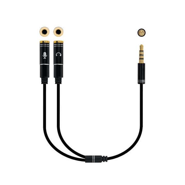 Nanocable Cable Adaptador Audio Jack 3.5mm Macho 4 Pines a 2x Jack 3.5mm Hembra 3 Pines 0.30m - Color Negro 1