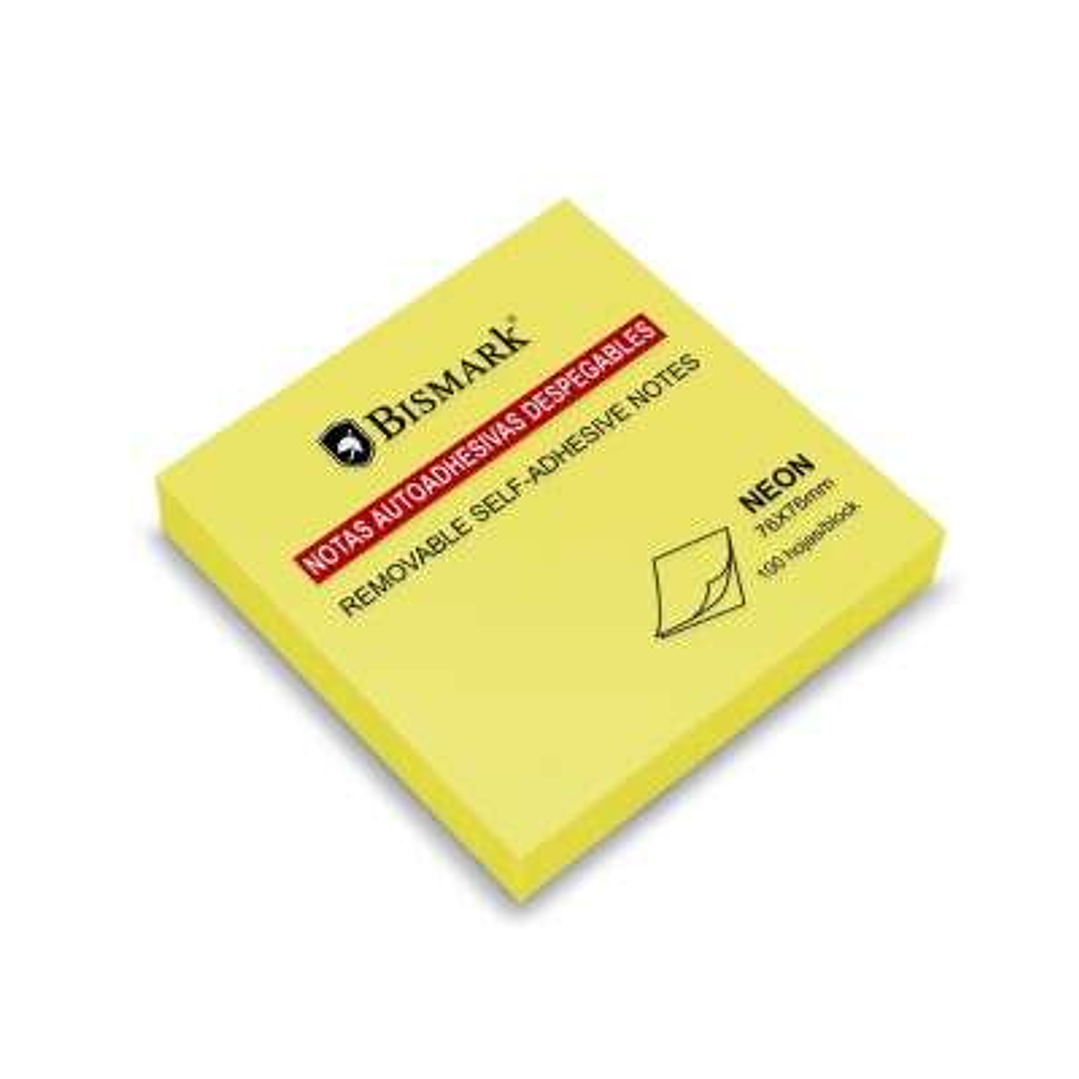 Bismark Bloc de 100 Notas Adhesivas 76x76mm - Color Amarillo Neon 1