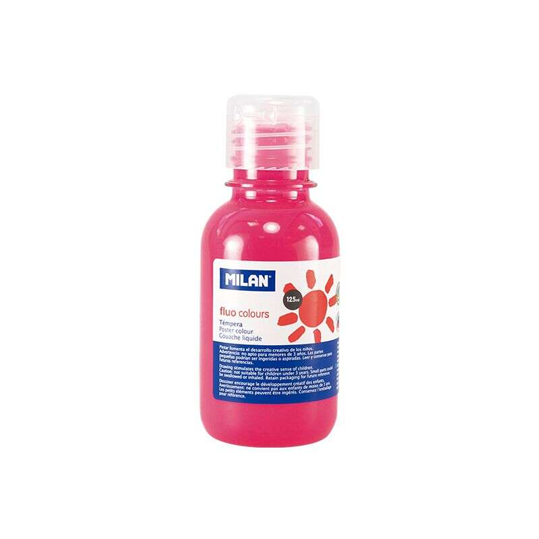 Milan Botella de Tempera 125ml - Tapon Dosificador - Secado Rapido - Mezclable - Color Rosa Fluo 1
