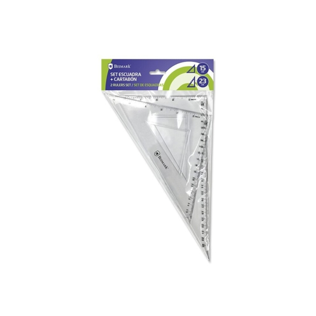 Bismark Pack de Escuadra 15cm y Cartabon 23cm - Fabricados en Plastico - Ideal para el Colegio - Transparentes 1