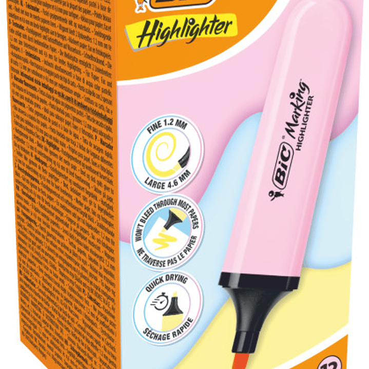 Bic Marking Highlighter Flat Marcador Fluorescente - Punta Biselada - Trazo entre 1.20 y 4.60 mm - Tinta con Base de Agua - Color Rosa Pastel 1
