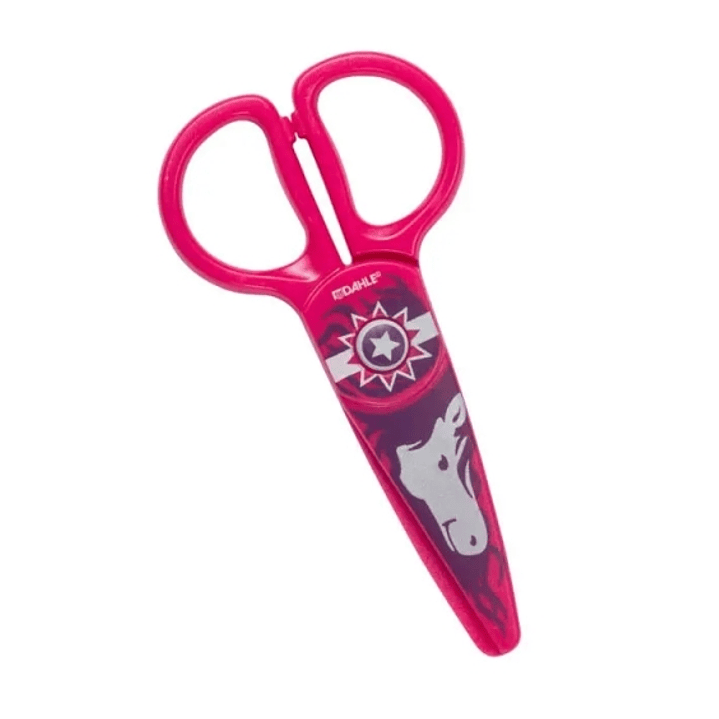 Dahle 54675 Kids Tijeras Infantiles 12cm para los mas Pequeños - Hojas de Plastico - Puntas Redondeadas - Modelo Caballo - Color Rosa 1