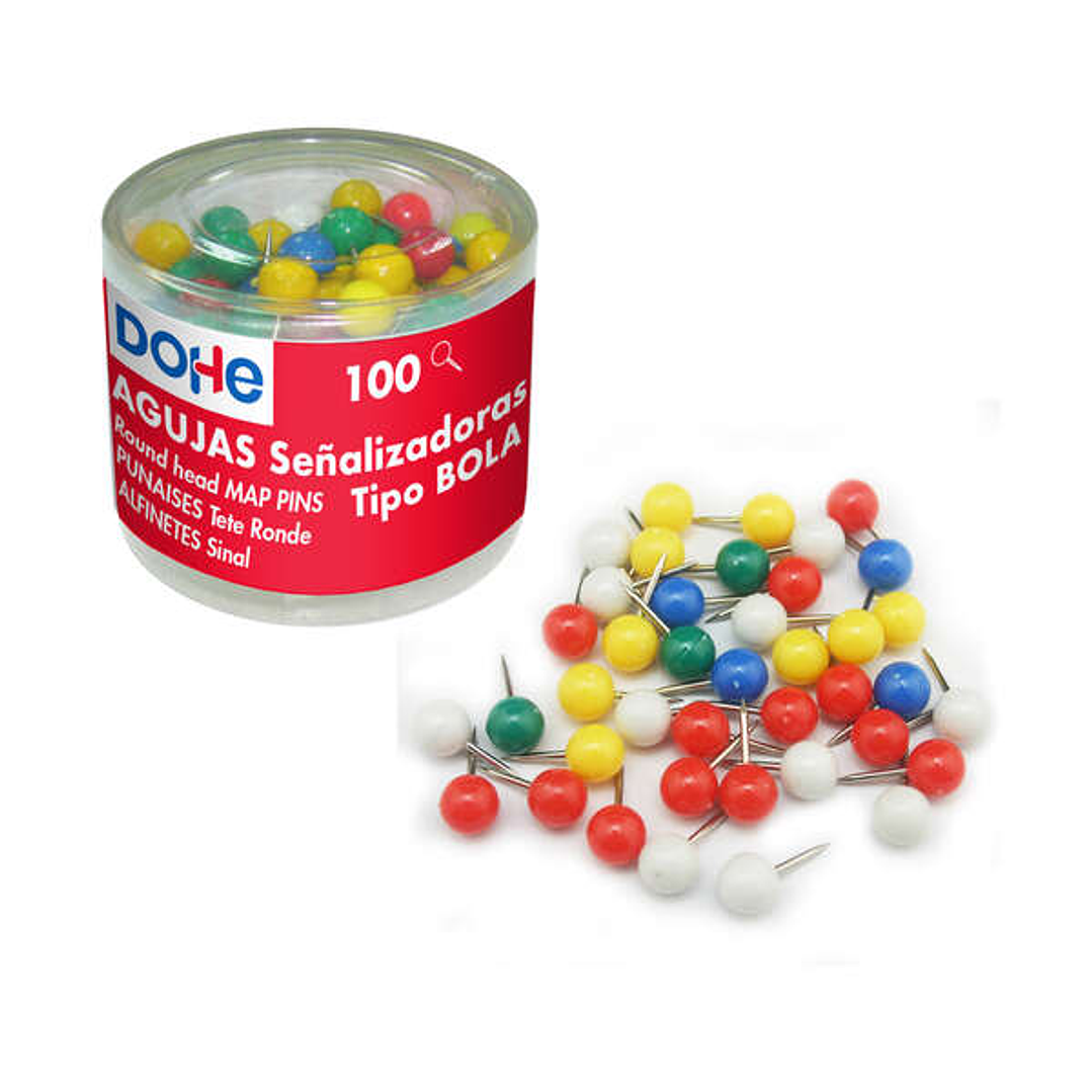 Dohe Caja de 100 Agujas de Señalizacion - Cabeza de Plastico y Punta Metalica de Primera Calidad - Colores Surtidos 1