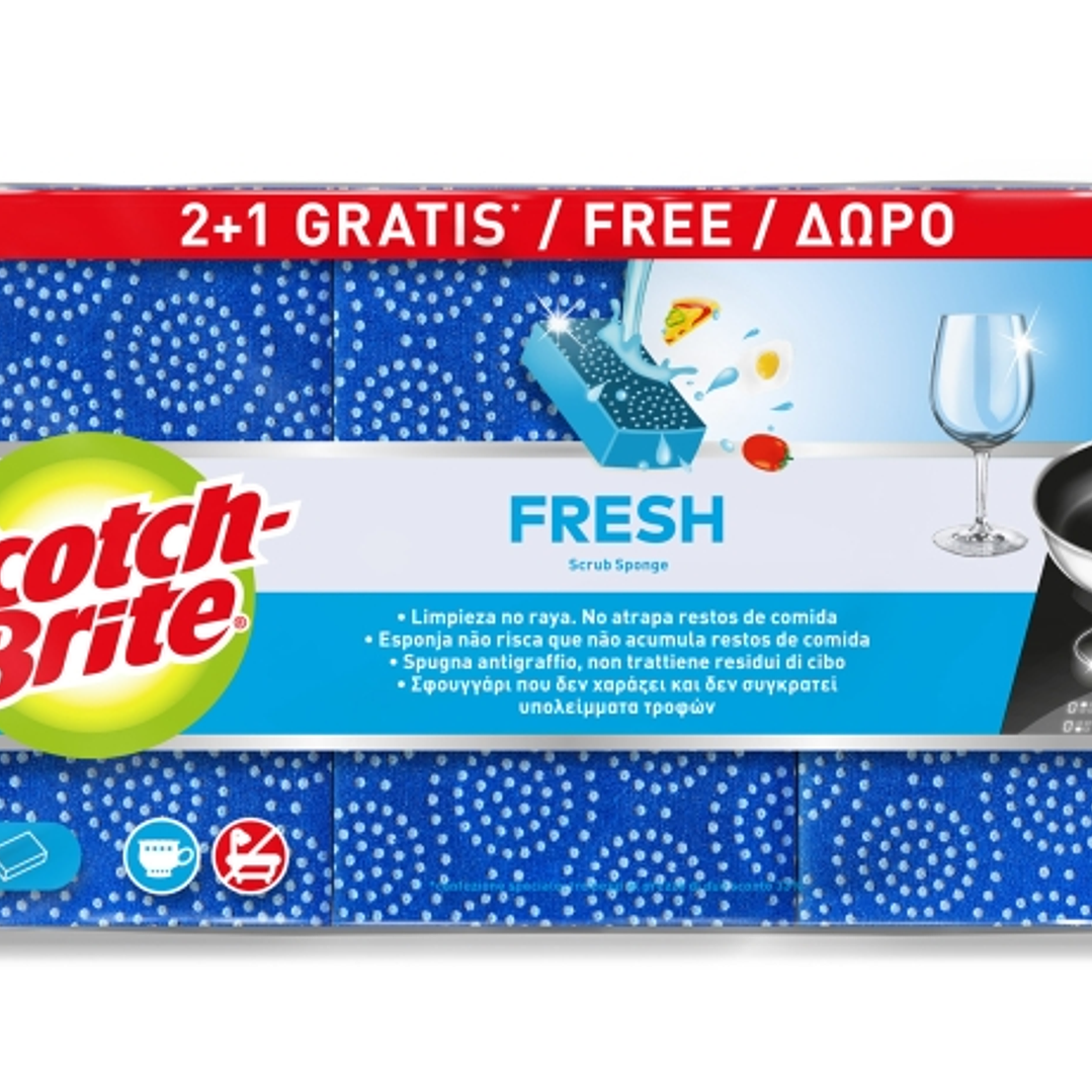 Scotch-Brite Fresh Pack de 3 Estropajos de Cocina - Promocion 2 + 1 Gratis - No Raya - Color Morado 1