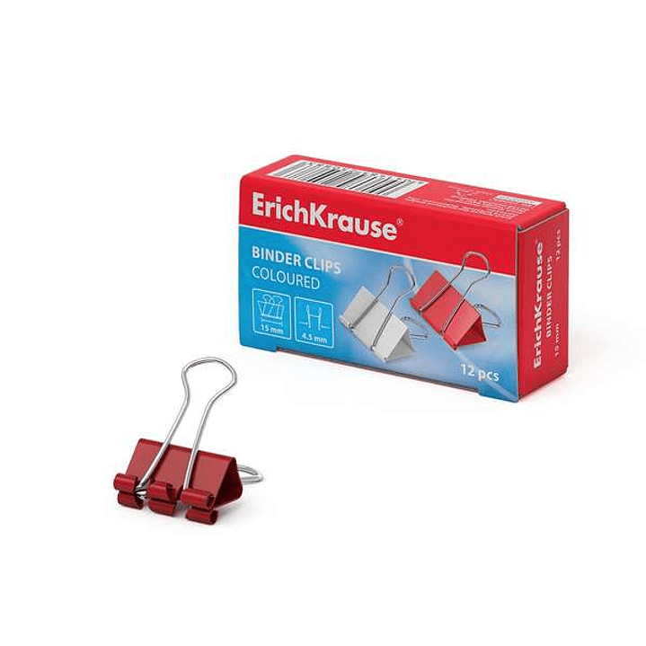 Erichkrause Pack de 12 Pinzas para Papeles 15mm - Capacidad hasta 55 hojas - Alambre de Acero de Alta Calidad - Colores Surtidos 1