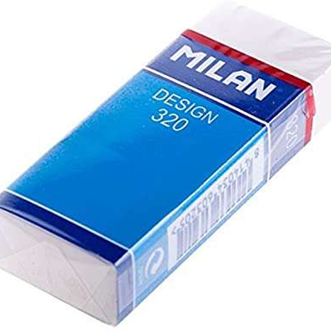 Milan Nata 320 Goma de Borrar Rectangular - Plastico - Faja de Carton Azul - Envuelta Individualmente - Color Blanco 1