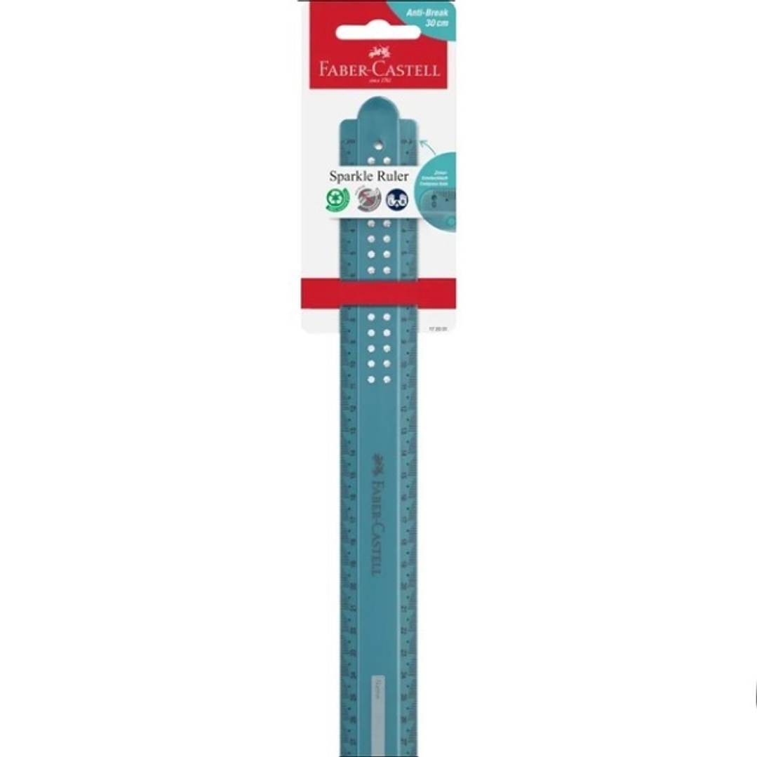 Faber-Castell Sparkle Regla Recta 30cm - Panel para Nombre - Escalas para Zurdos y Diestros - Color Verde Oceano 1