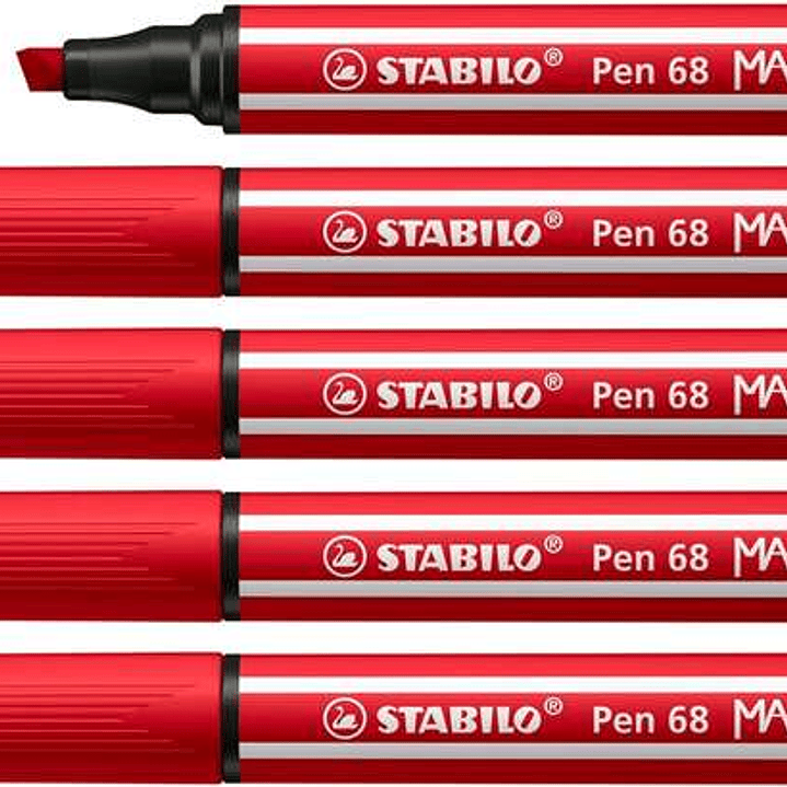 Stabilo Pen 68 MAX Rotulador - Punta de Fibra Biselada - Trazo entre 1-5mm aprox. - Tinta a Base de Agua - Color Rojo Carmin 1