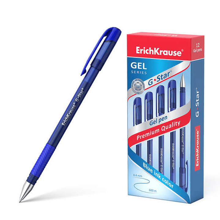 Erichkrause Boligrafo de Gel G-Star 05 - Cuerpo Translucido con Grip de Goma - Punta de 05mm - Tinta de Gel de Secado Rapido - Color Azul 1
