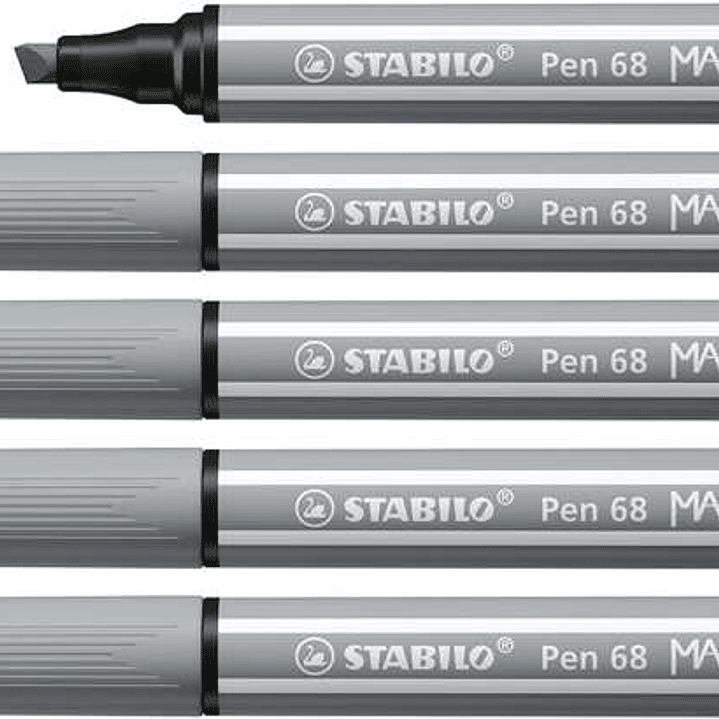 Stabilo Pen 68 MAX Rotulador - Punta de Fibra Biselada - Trazo entre 1-5mm aprox. - Tinta a Base de Agua - Color Gris 1