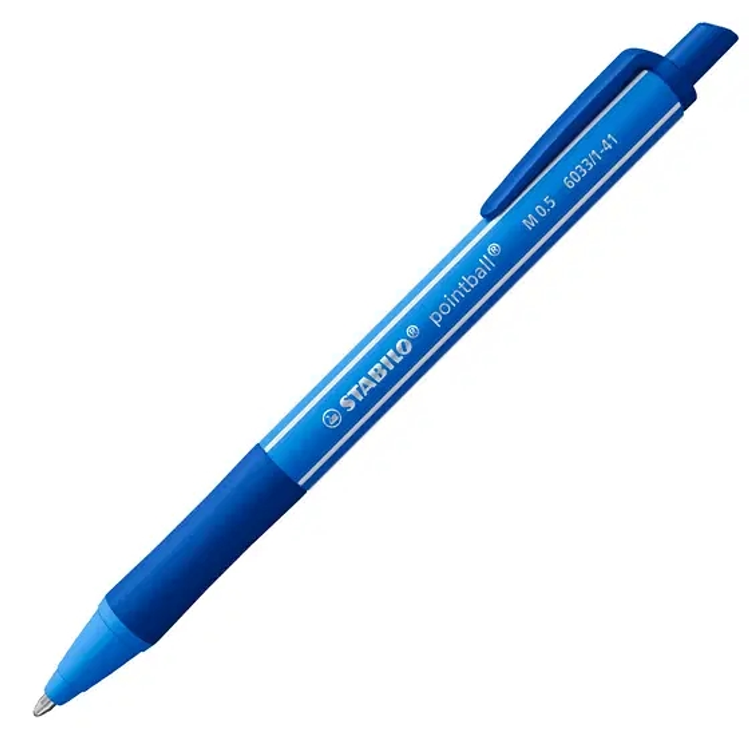 Stabilo Pointball Colorful Boligrafo Retractil - Trazo 0.5mm - Hecho con 87% Bioplastico - Grip Antideslizante - Recargable - Color Azul 1