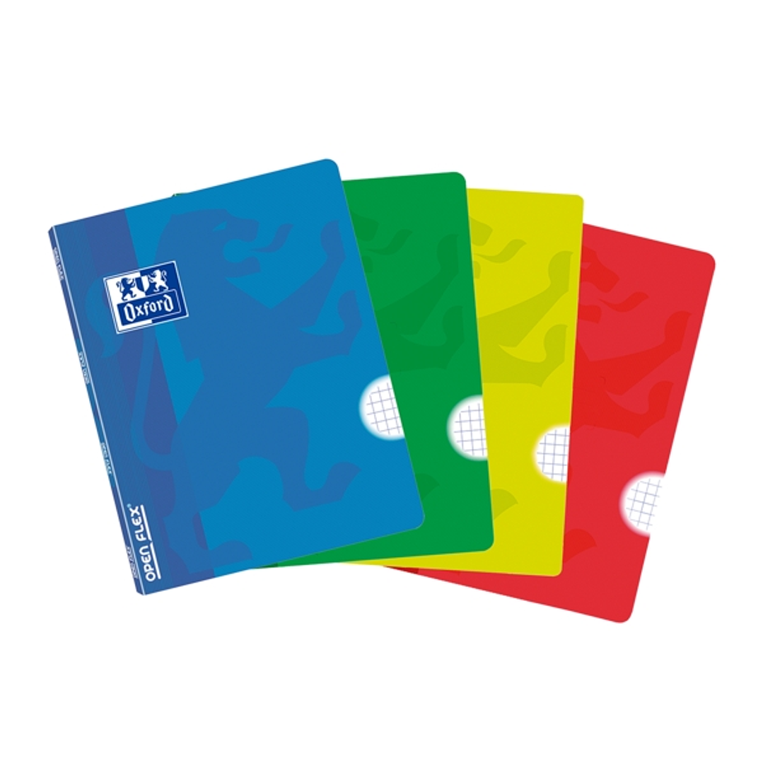 Oxford School Openflex A5 Libreta Grapada - Tapa de Plastico Resistente - 48 Hojas con Cuadricula 5x5 - 2 Margenes para Anotaciones - Colores Surtidos 1