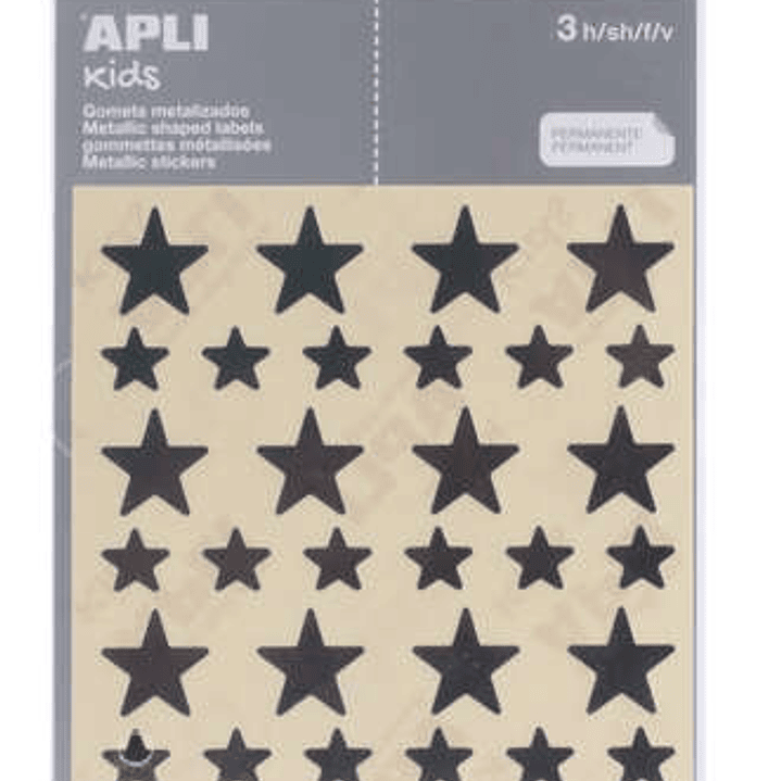 Apli Bolsa de Gomets en Forma de Estrella - Tamaño 12.5mm y 19.5mm - Adhesivo Permanente Plata - 3 Hojas y 120 Gomets - Normas EN-71 y FSC - Adhesivo  1