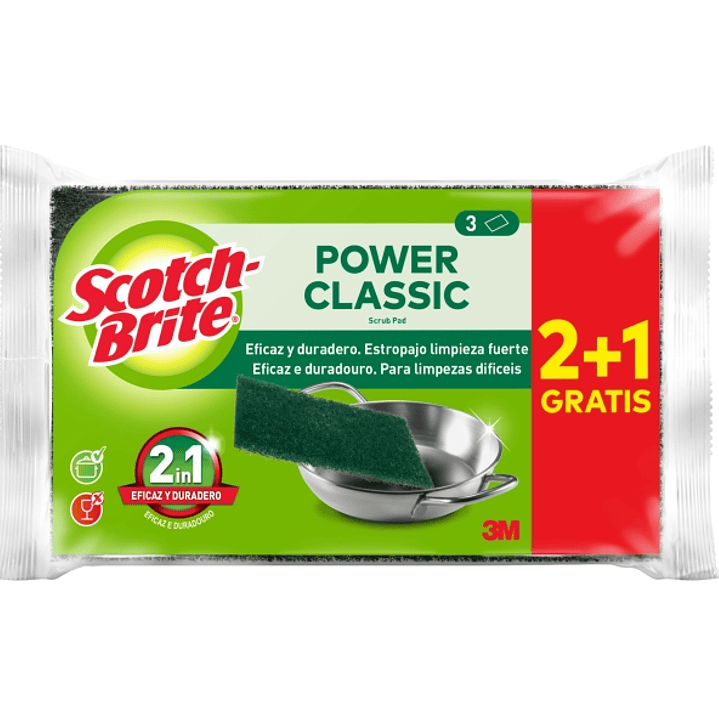 Scotch-Brite Classic Pack de 3 Estropajos de Cocina - Promocion 2 + 1 Gratis - Color Verde Oscuro 1