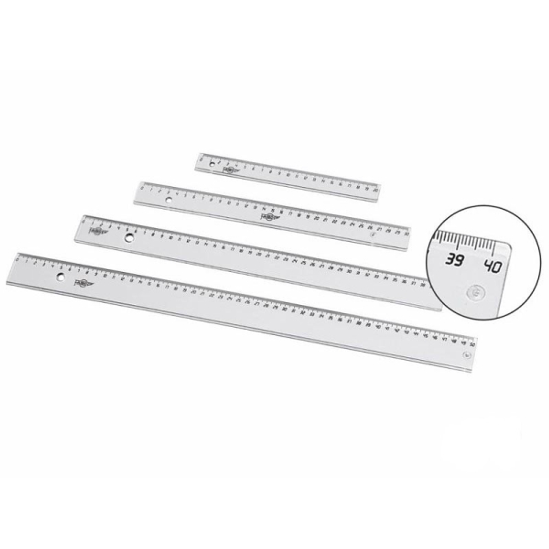 Faibo Regla Escolar Graduada de 20cm - Biselada y Reborde para Tinta - Transparente 1