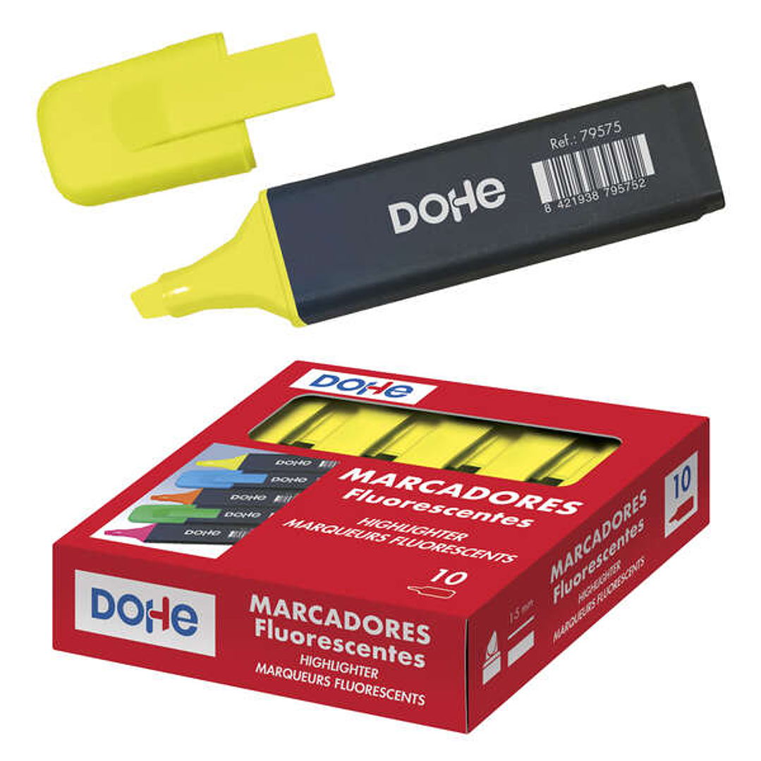 Dohe Marcador Fluorescente - Punta Biselada de 1-5mm - Clip en la Capucha - Apto para Todo Tipo de Papel - Color Amarillo 1