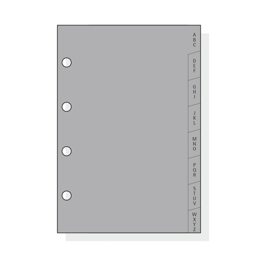 Finocam C164 Indice Alfabetico para Agendas Classic - 8 Solapas - Formato 601 - 66x89x3mm - PVC - Color Gris 1