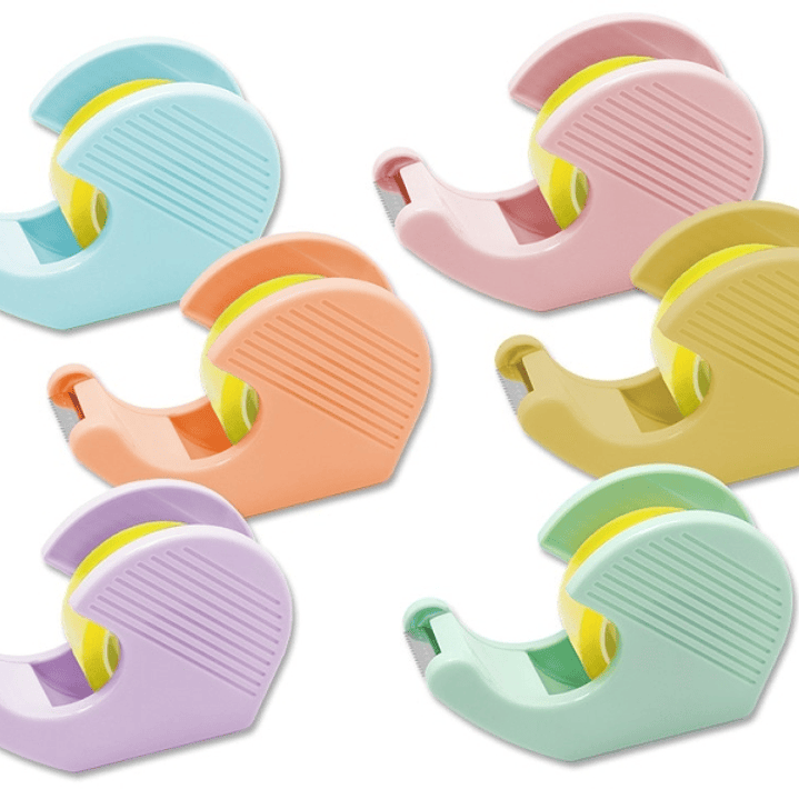 Bismark Pack de Portarrollos con 2 Cintas Adhesivas 19mmx33m - Cuerpo de Plastico - Ideal para Uso Escolar - Colores Pastel Aleatorios 1