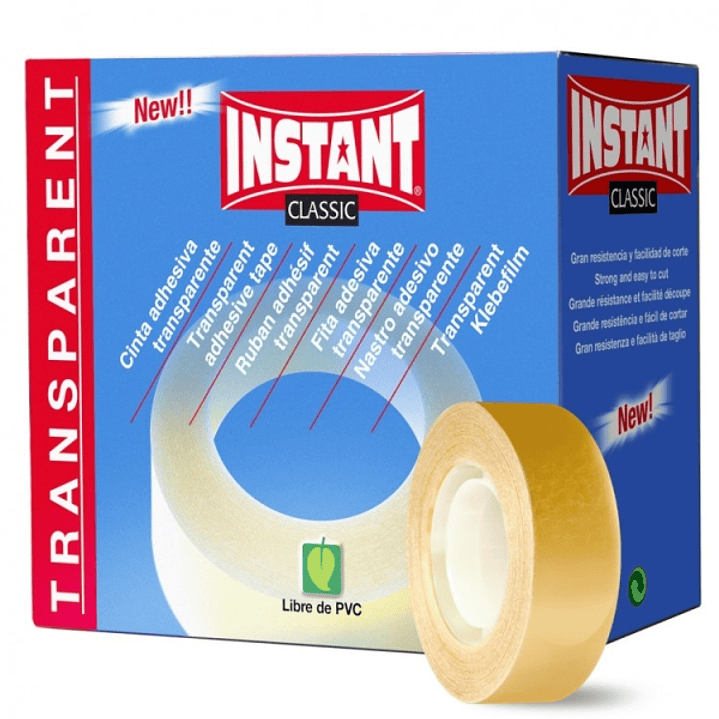 Instant Classic Cinta Adhesiva Transparente 19mm x 33m - Libre de PVC - Transparente 1