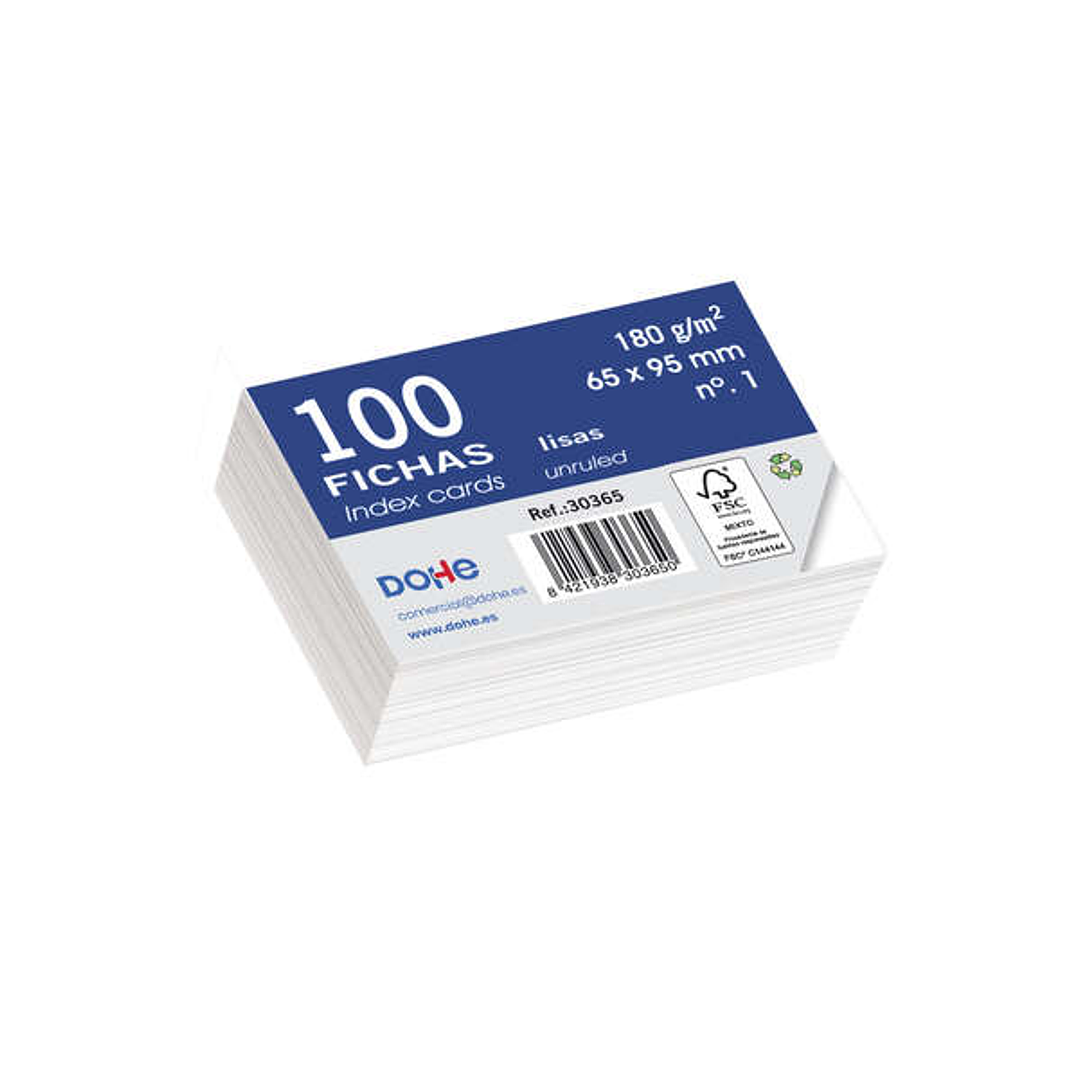 Dohe Pack de 100 Fichas de Cartulina 180gr Offset - Color Blanco 1