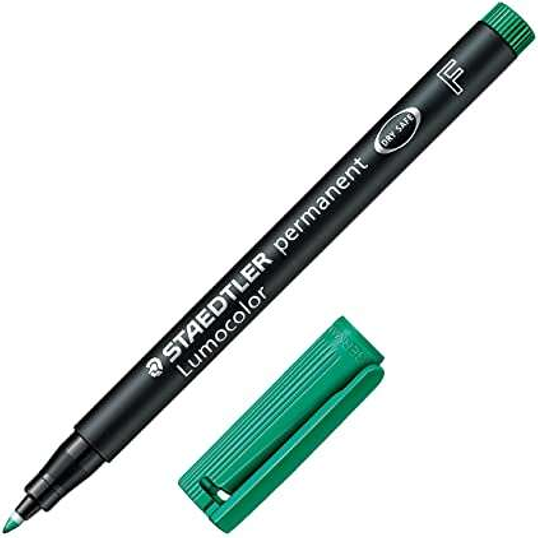 Staedtler Lumocolor 318 Rotulador Permanente - Punta Fina Redonda - Trazo 0.6mm - Capuchon con Clip - Secado Rapido - Color Verde 1