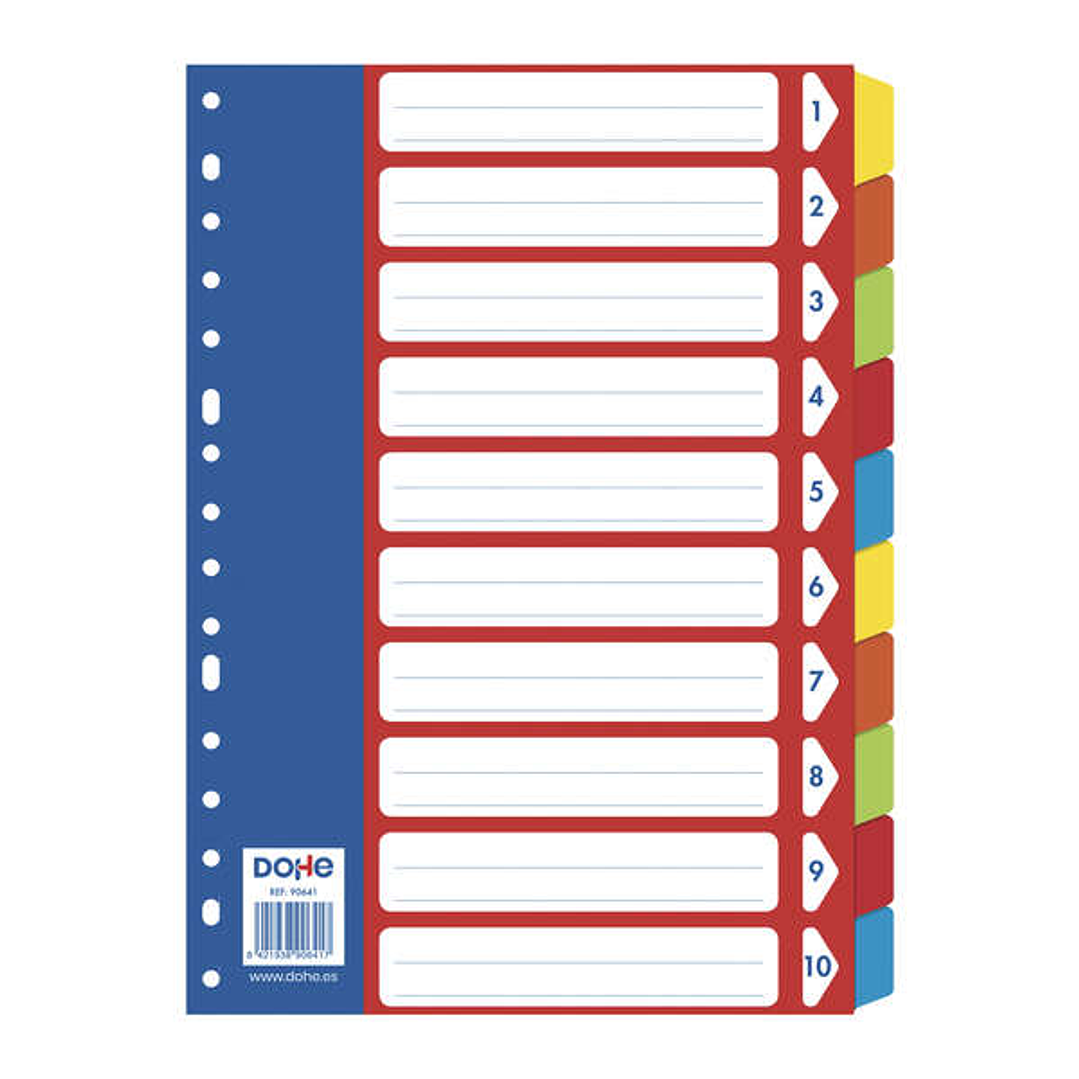 Dohe Separadores para Archivadores y Carpetas de Anillas - 180gr con Multitaladro de 16 Perforaciones - Fabricados en Cartulina Resistente - Bolsa Aut 1