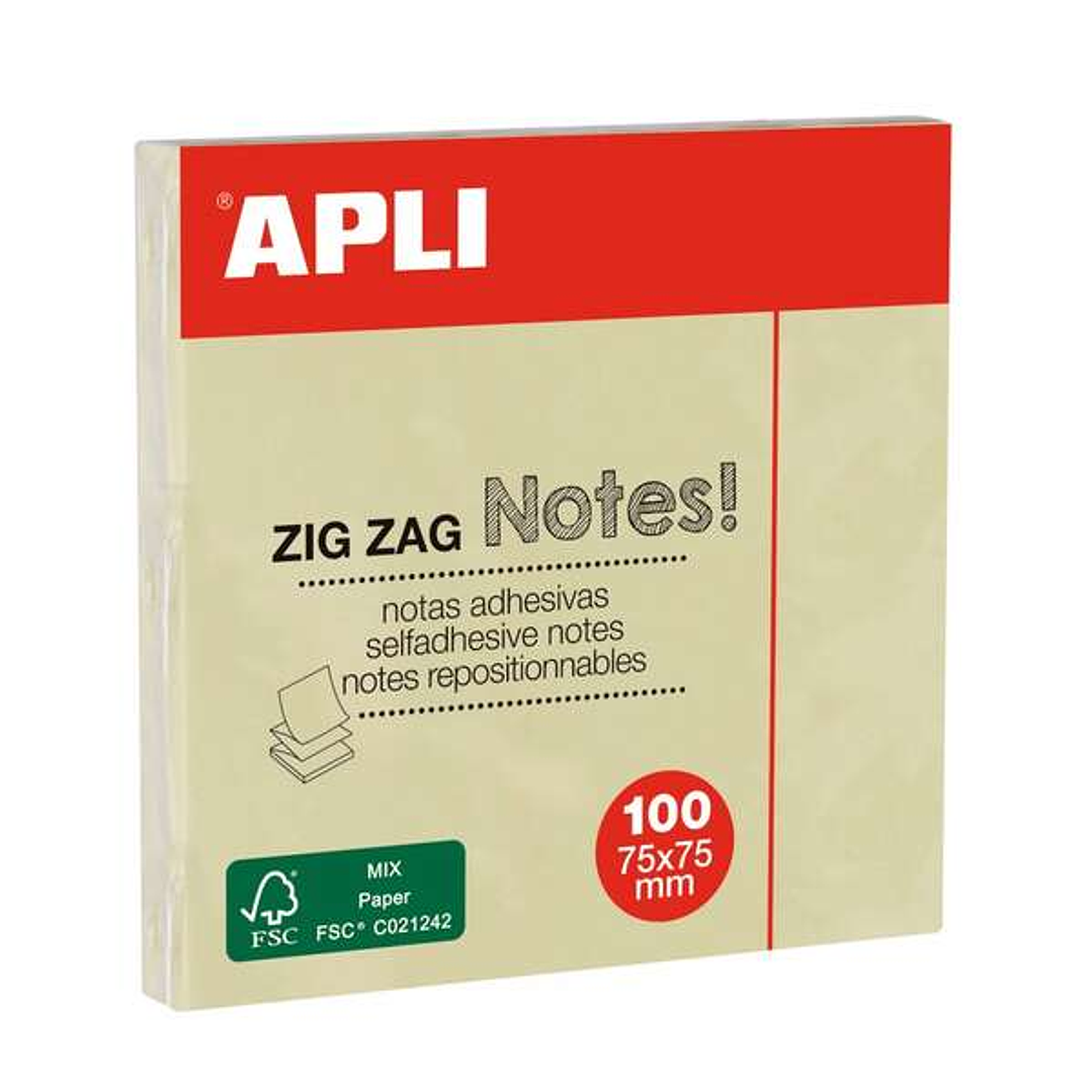 Apli Classic Bloc de 100 Notas Adhesivas Zigzag 75 x 75 mm - Color Amarillo 1