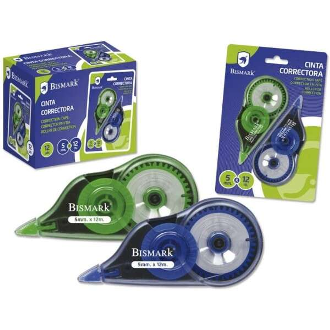 Bismark Pack de 2 Cintas Correctoras 5mm x 12m - Cuerpo Transparente - Forma Ergonomica 1