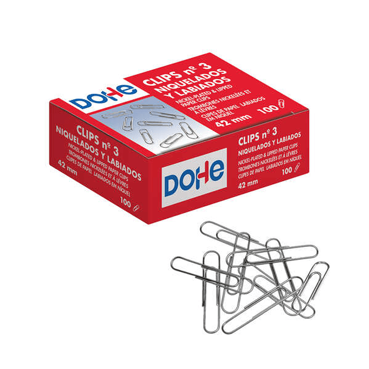 Dohe Pack de 100 Clips Labiados Nº3 42mm - Niquelados 1