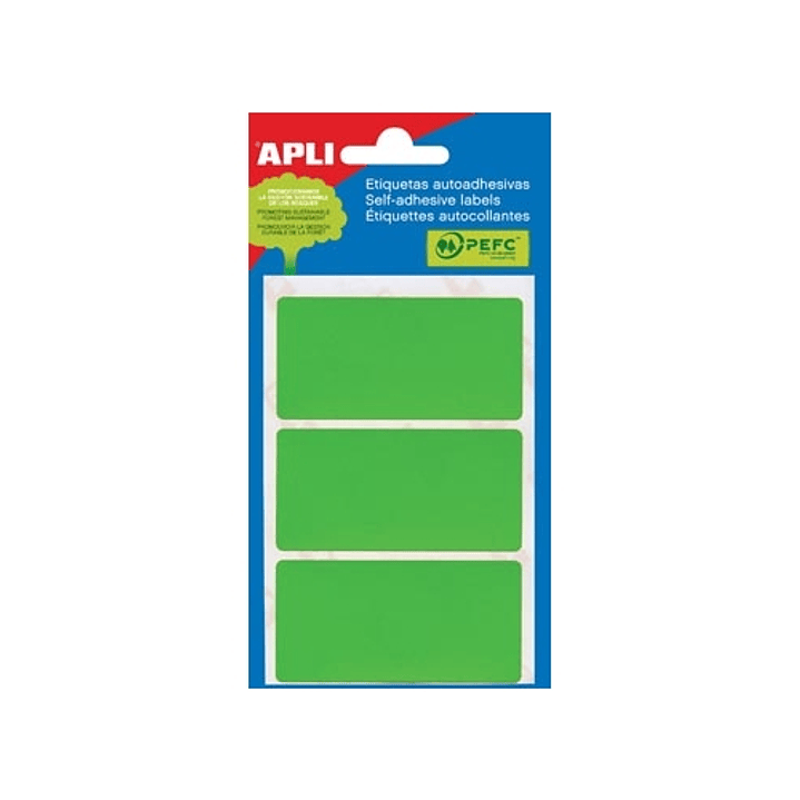Apli Minibolsa de 15 Etiquetas Rectangulares 34x67mm - 5 Hojas por 3 Etiquetas - Adhesivo Permanente - Cantos Romos - Color Verde 1