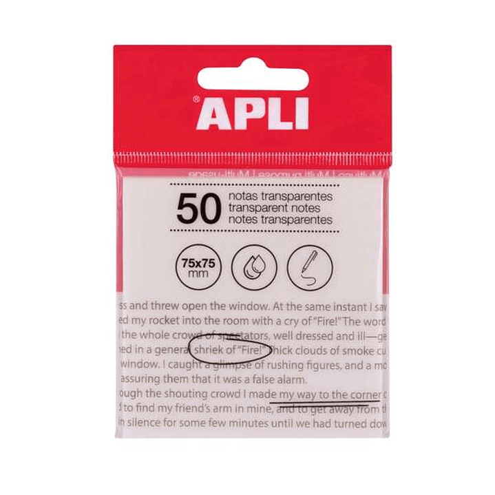 Apli Bloc de 50 Notas Adhesivas Transparentes 75x75mm - Para Anotar sin Perder la Visibilidad del Texto o la Imagen - Resistentes al Agua - Color Blan 1