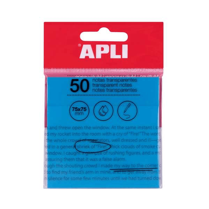Apli Notas Adhesivas Transparentes Bloc 50 Hojas 75x75mm - Para Anotar sin Perder la Visibilidad del Texto o la Imagen - Resistentes al Agua - Color A 1