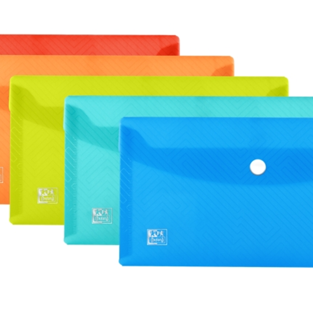 Oxford Urban DL Sobre Portadocumentos de Plastico Rigido Translucido DL - Tamaño Sobre Americano - Capacidad hasta 40 Hojas - Cierre de Broche - Color 1