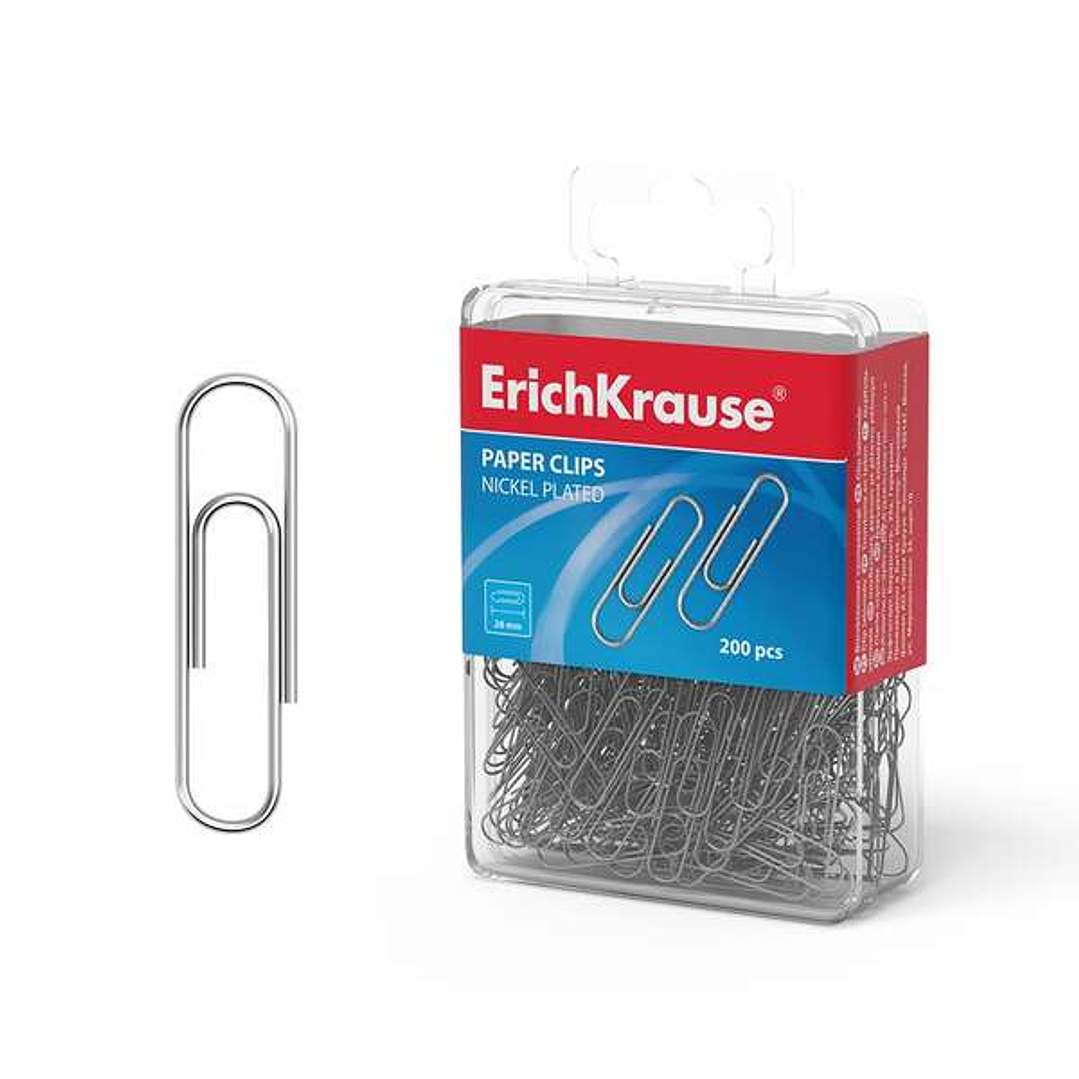 Erichkrause Caja de 200 Clips Metalicos Niquelados 28mm - Alta Resistencia y Durabilidad - Resistentes a la Corrosion - Color Pata 1