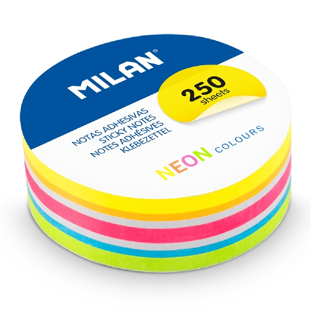 Milan Pack de 250 Notas Adhesivas - Colores Neon - Redondas - 67mm - Colores Surtidos 1
