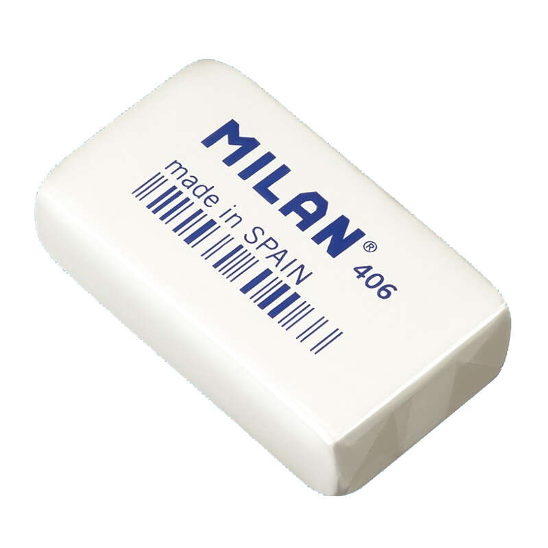 Milan 406 Goma de Borrar de Gran Tamaño Rectangular - Miga de Pan - Caucho Sintetico - Envuelta Individualmente - Color Blanco 1