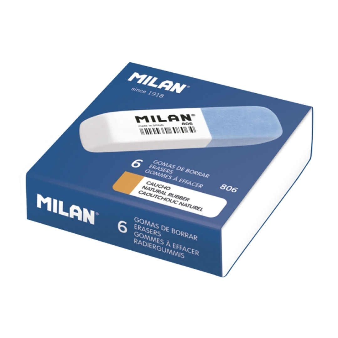 Milan 806 Gomas Biseladas - Doble Dureza - Abrasivo para Tinta - Flexible para Lapiz - Color Azul 1