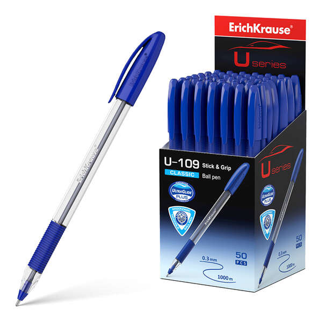 Erichkrause Boligrafo U-109 Classic Stick&Grip - Ultra Glide Technology - Tinta Azul 1