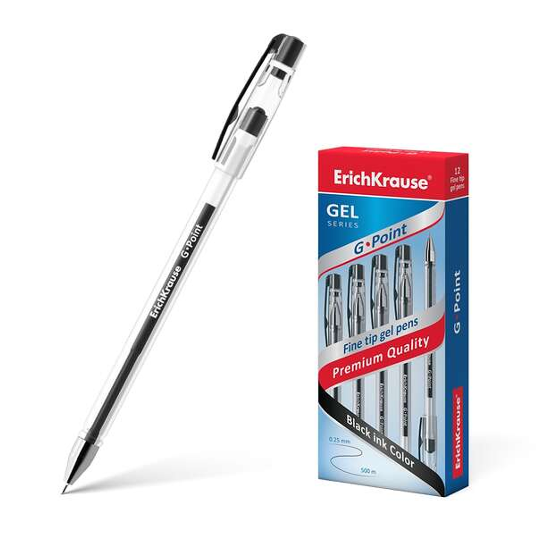 Erichkrause Boligrafo de Gel G-Point - Tinta de Gel de Secado Rapido - Cuerpo Transparente con Grip Perfilado Triangular - Punta de Tipo Aguja - Color 1