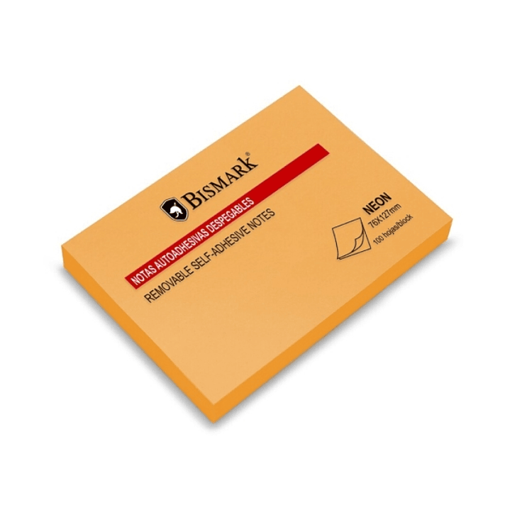 Bismark Bloc de 100 Notas Adhesivas 76x127mm - Color Naranja Neon 1
