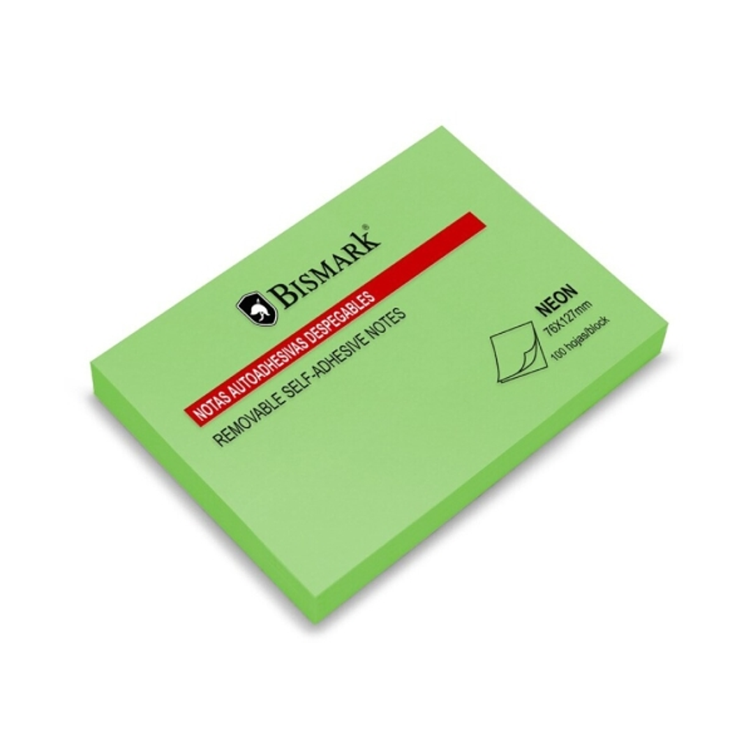 Bismark Bloc de 100 Notas Adhesivas 76x127mm - Color Verde Neon 1